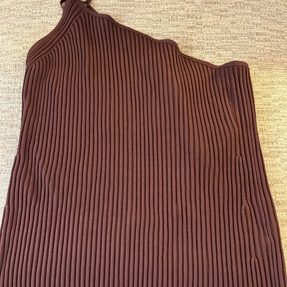 Helmut Lang Brown Ribbed One Shoulder Top - Picture 1 of 4